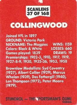 1989 Scanlens VFL #37 Collingwood Emblem Back